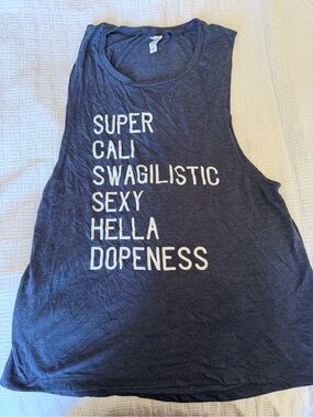 Bella Women's Navy Sleeveless Graphic Tank - "Super Cali Swagilistic"